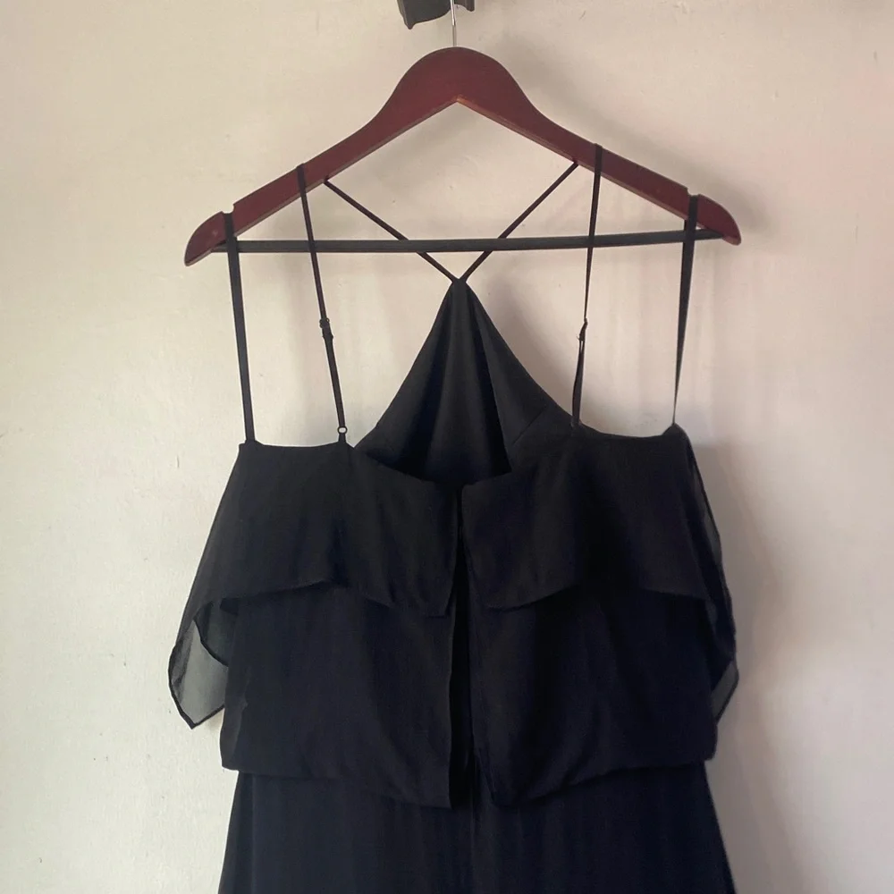 BCBGMaxAzria 6 Silk Halter Maxi Black Dress